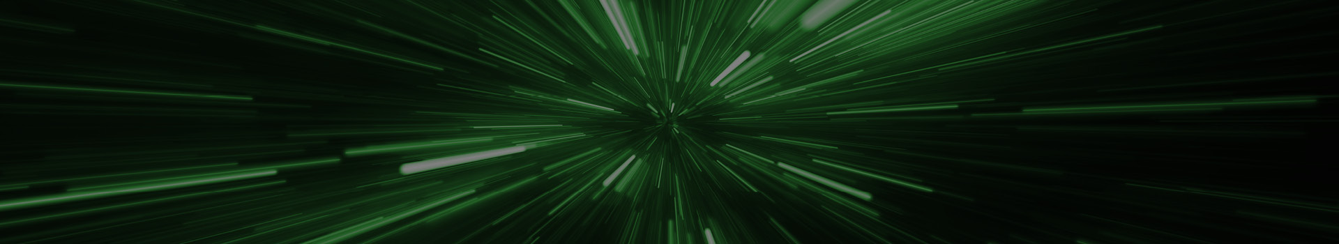 An abstract representation of dynamic motion, featuring streaks of green light radiating outward from a central point, suggesting high-speed movement or energy. The background is predominantly dark, enhancing the vibrancy of the green lines.